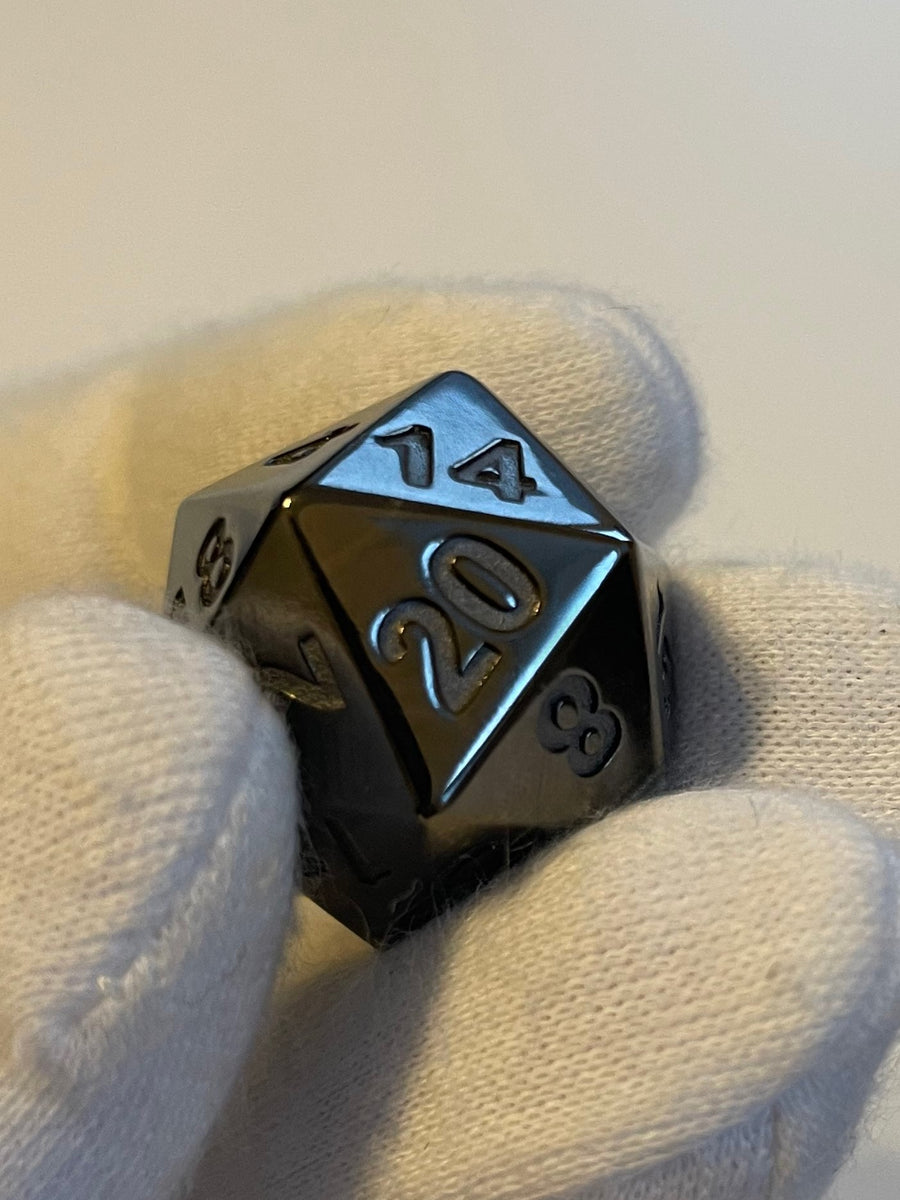 D20 CUBE IN STERLING SILVER - BLACK RHODIUM-PLATED POLISHED