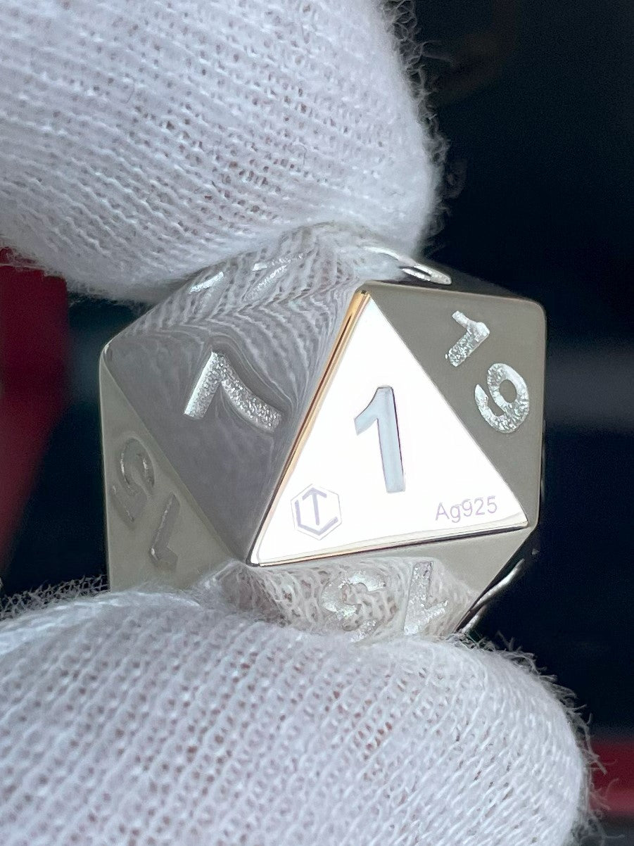 D20 Würfel aus 925 Sterlingsilber, massiv, 24 mm, 50 g, poliert