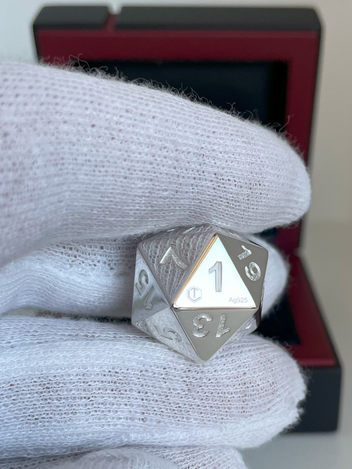 D20 Würfel aus 925 Sterlingsilber, massiv, 24 mm, 50 g, poliert