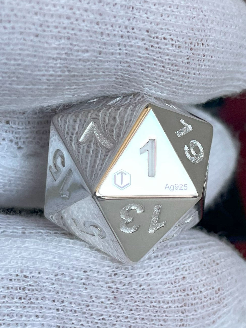 D20 Würfel aus 925 Sterlingsilber, massiv, 24 mm, 50 g, poliert