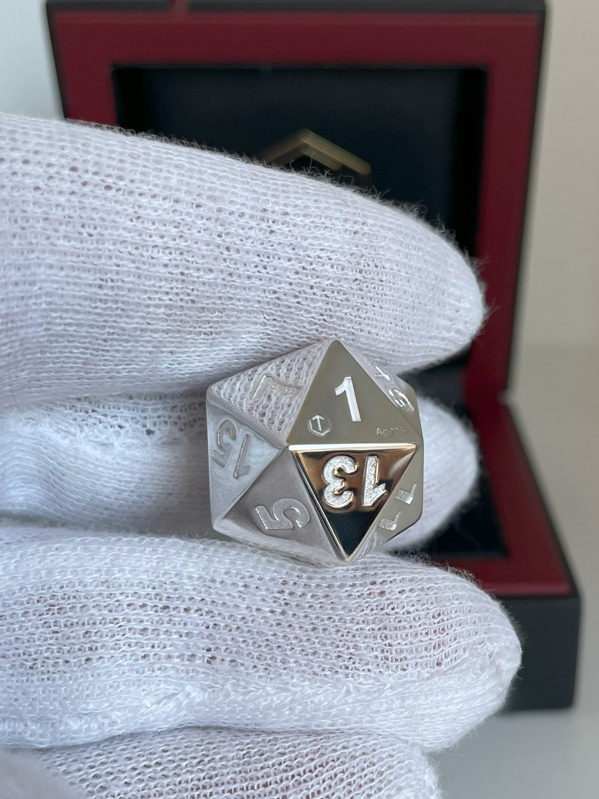 D20 Würfel aus 925 Sterlingsilber, massiv, 24 mm, 50 g, poliert