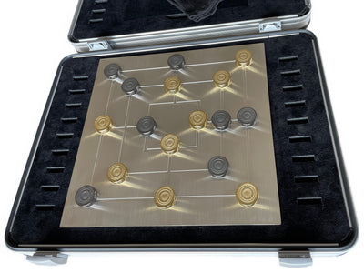 BOARD GAME MILL ENTIRELY IN STERLING SILVER - 9 STONES 18K GOLD PLATED 9 BLACK RHODIUM PLATED